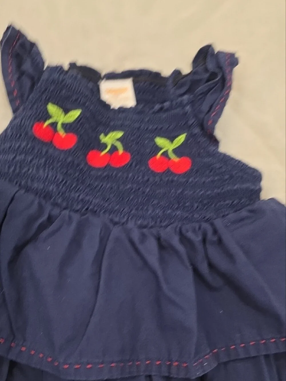 Gymboree Navy Dress with Red Cherry Embroidery